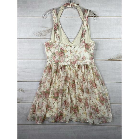 Ark & Co Anthropologie Dress Women L Cream Floral Rose Pintuck Sleeveless Halter - Picture 12 of 14